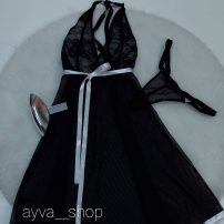لباس خواب 2 تیکه توری مشکی